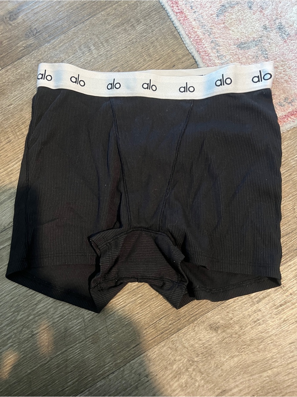 Black Ribbed Boxer Briefs with White Logo Waistband - Picture 4 of 8